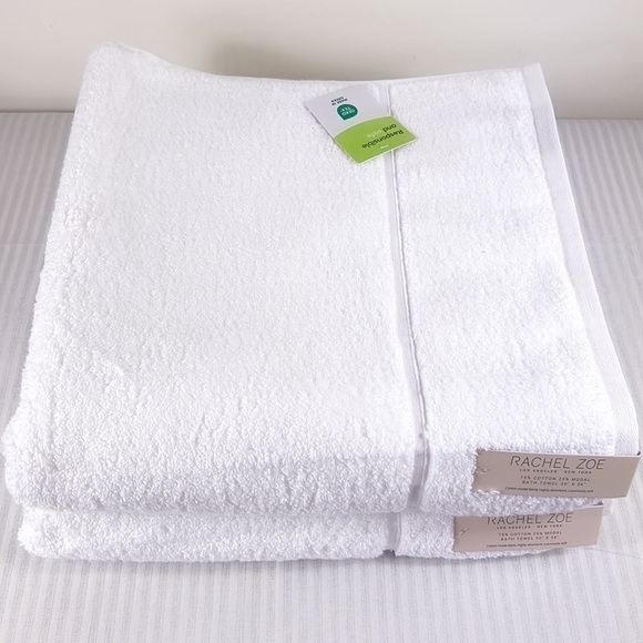 Rachel Zoe Bath Towel Set White 2 PCS Cotton Modal NEW - Picture 2 of 13